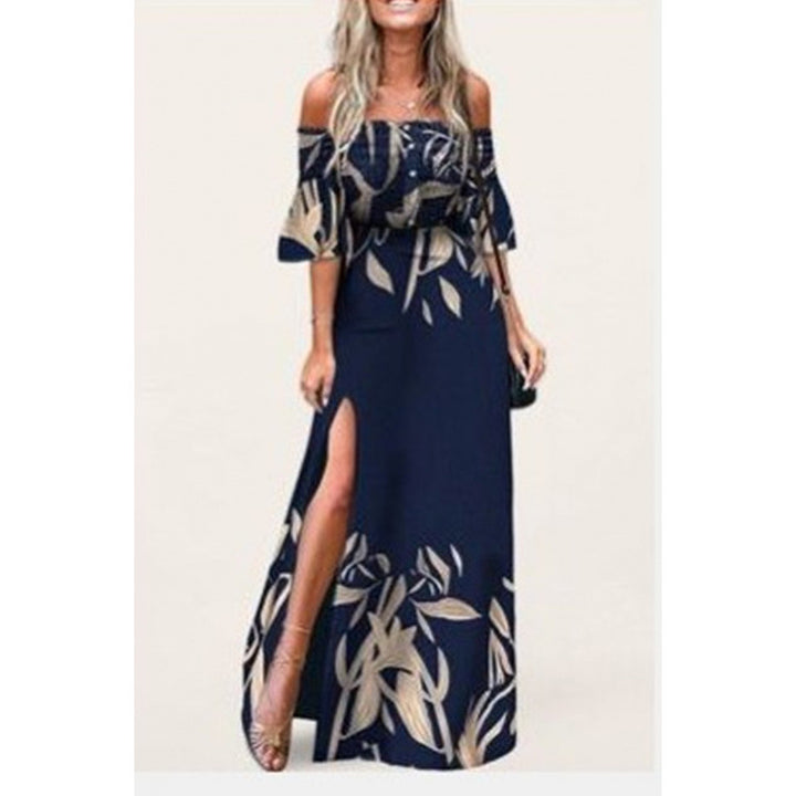 Dame Maxikjole med skulderfri design og elegante blomstertrykkdetaljer Skjora