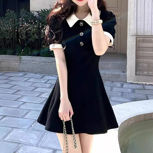 Women's Short-Sleeve Polo Dress with Button Details and Contrast Collar