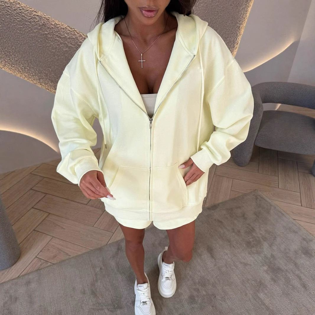 Dame Leisure Fleece Sett med Hette og Shorts Skjora