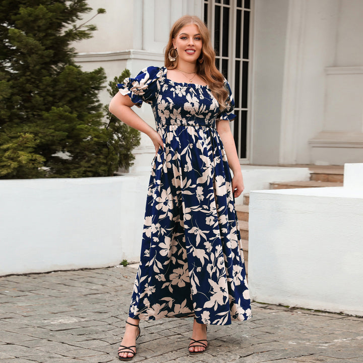 Dame Sommerlig Maxikjole med romantisk blomsterprint og puffermer Skjora
