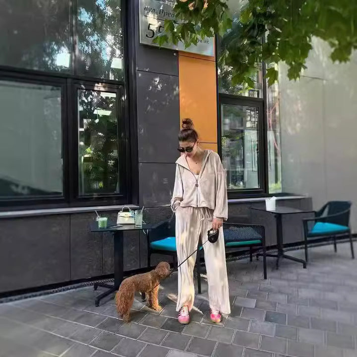 Dame Casual Joggingdress Sett med Løs Passform Topp og Behagelige Bukser