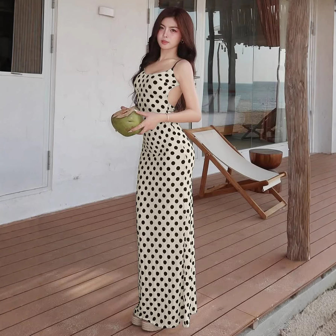 Damer Polka-Dots Maxikjole med spaghetti-stropper og elegant snitt Skjora