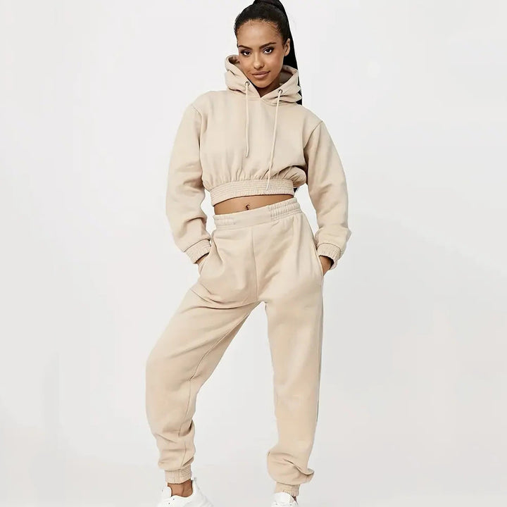 Kvinnenes cropped sweat suit med snor og elastisk midjebånd Skjora