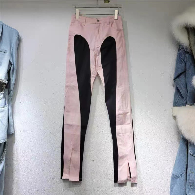 Damer Fashionable Høyt Liv Jeans med Sideslits Skjora