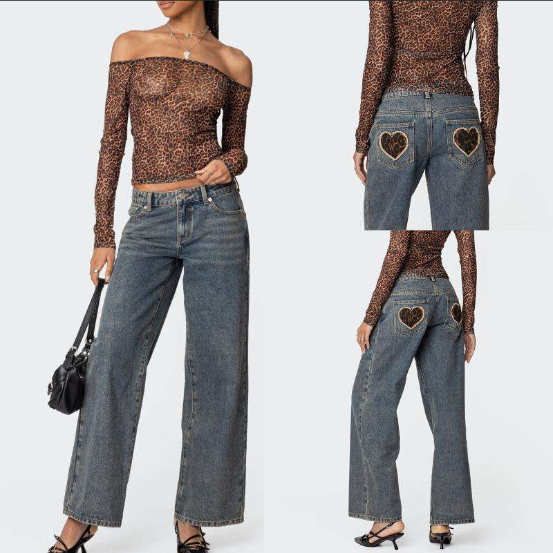 Dame Off-Shoulder Langarmshirt med leopardmønster Skjora