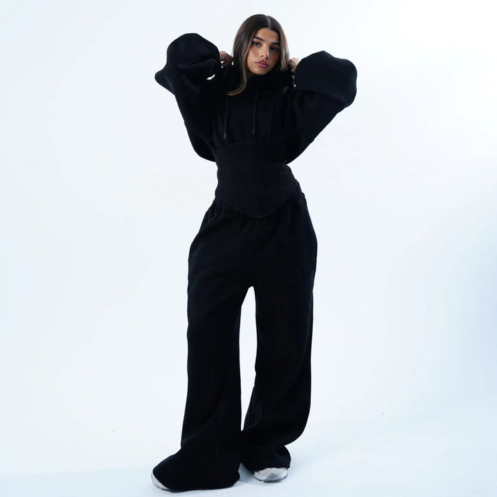 Dame Oversized Hoodie og vid bukse Sett Skjora