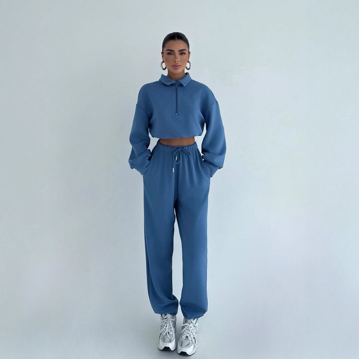 Damer sporty Crop-genser og joggebukse-sett Skjora