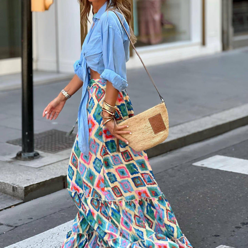 Women's maxi dress with cheerful pattern Skjora