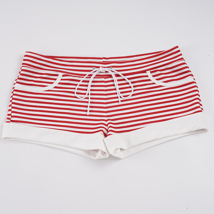 Dame stripete sommer-shorts med elastisk midje og praktiske lommer Skjora