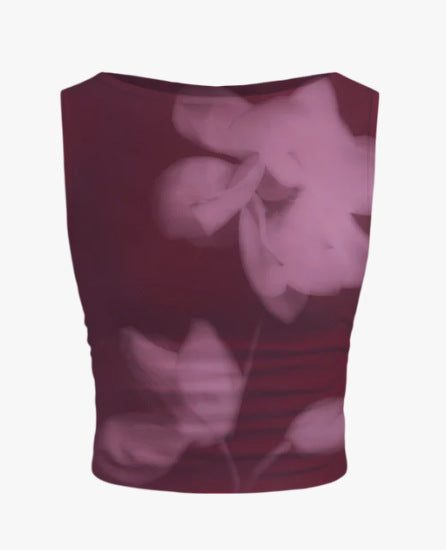Dame ermeløs Crop-Top med blomstermotiv og tettsittende snitt Skjora