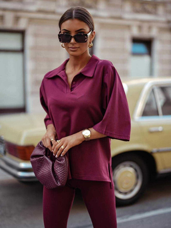 Kvinnens fashionable polo t-skjorte med avslappede boksermer Skjora