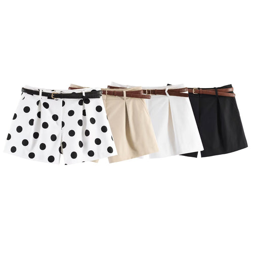 Dame klassiske shorts med elegante folder og belte Skjora