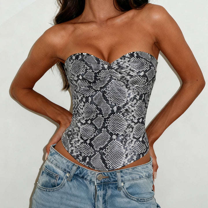 Dame Crop-Top i slangeskinn-look Skjora