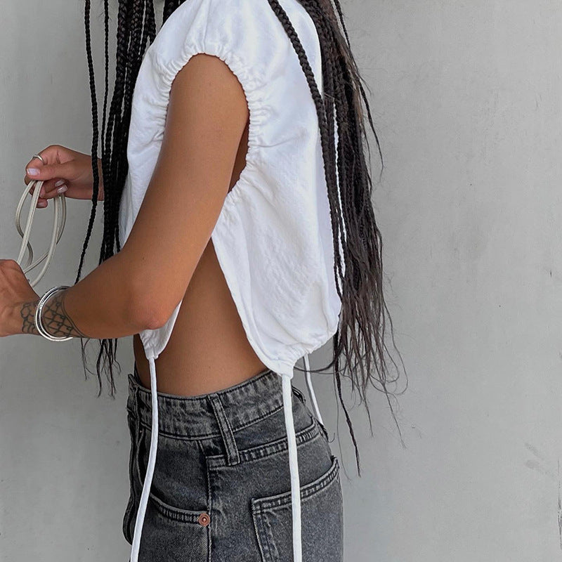 Dame casual kortermet topp med justerbar snor Skjora