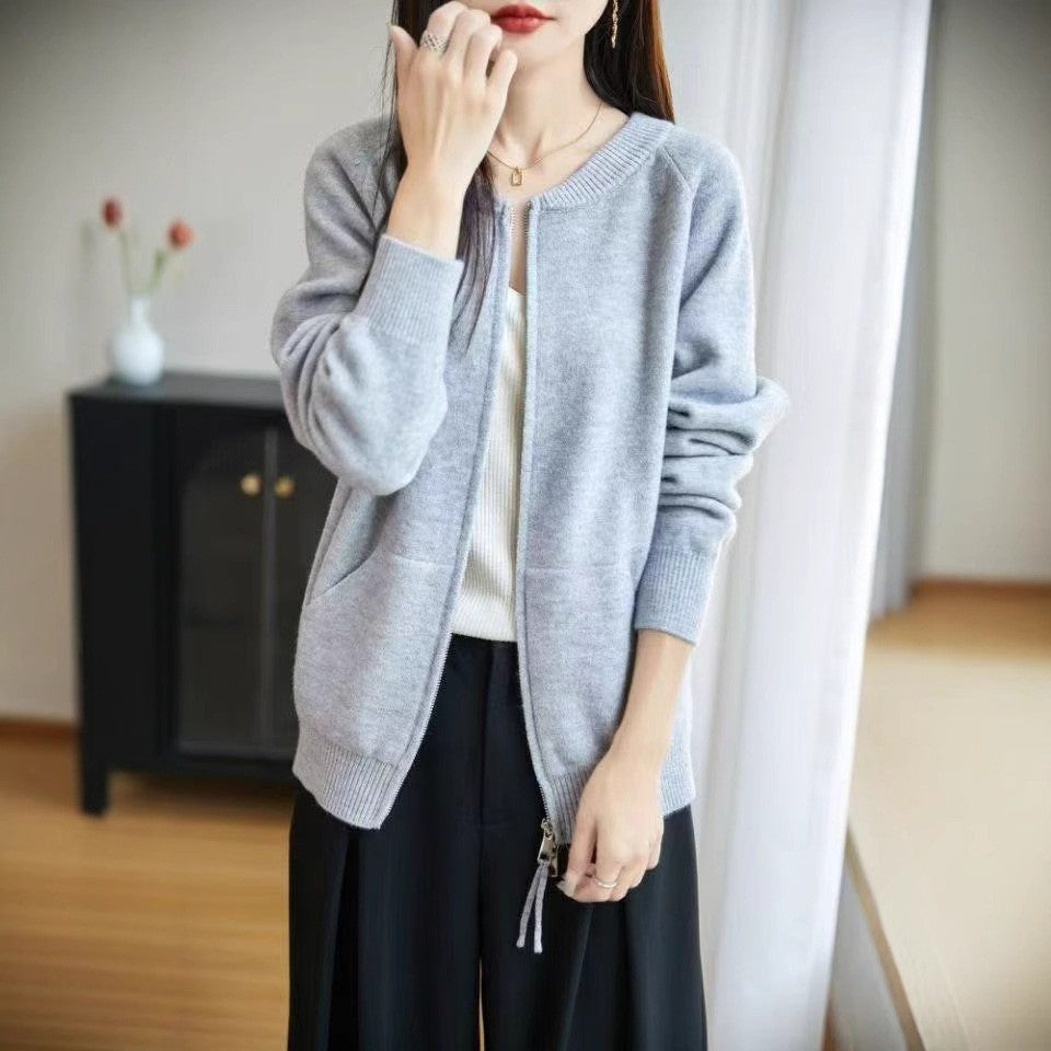 Dame cardigan med glidelås og praktiske lommer Skjora