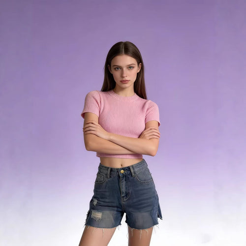 Damer casual jeansshorts med frynset avslutning og sidelapp Skjora