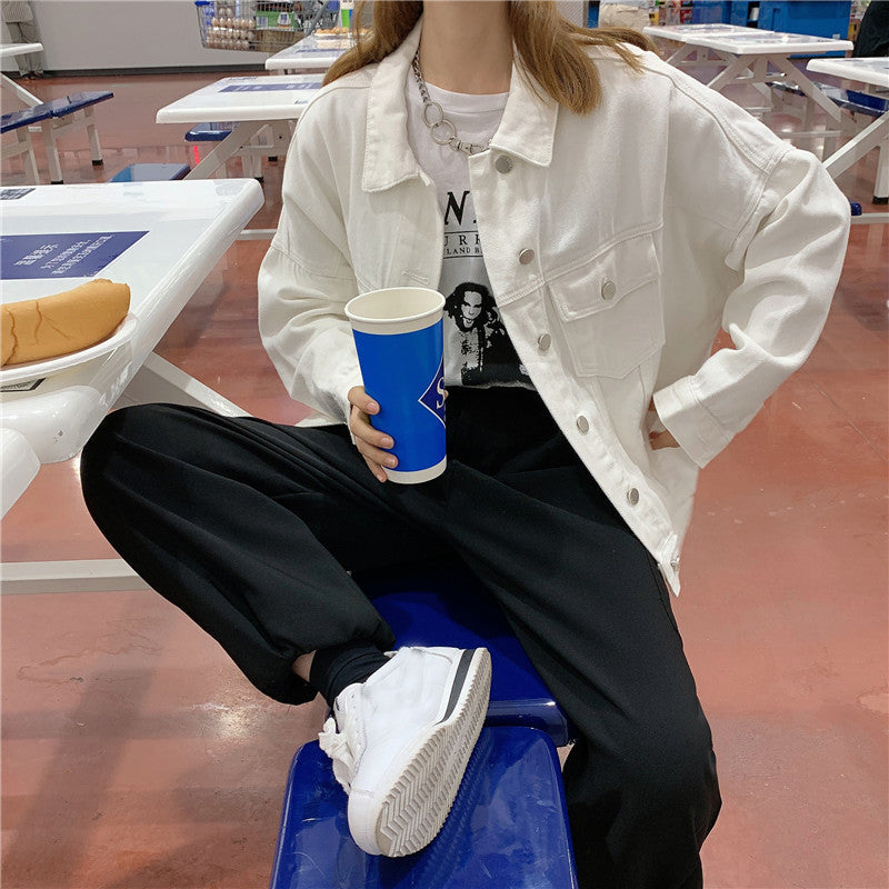 Dame Oversized Denim Jakke med Praktiske Lommer Skjora