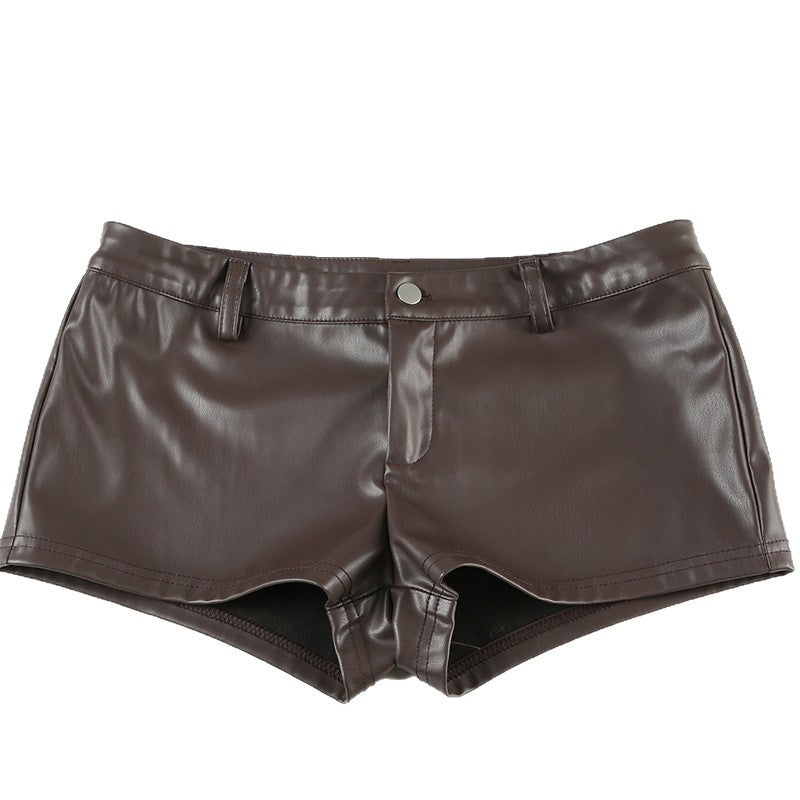 Dame Kunstlær-Shorts med dekorative knappe-detaljer Skjora