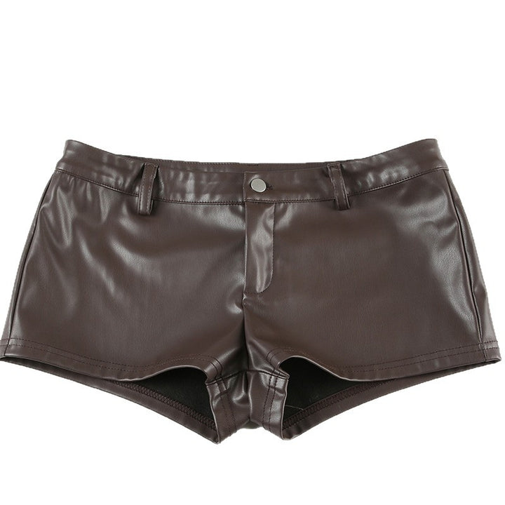 Dame Kunstlær-Shorts med dekorative knappe-detaljer Skjora