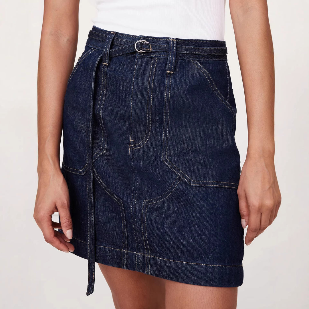 Dame Denim-Crop-Jakke og Miniskjørt Sett Skjora