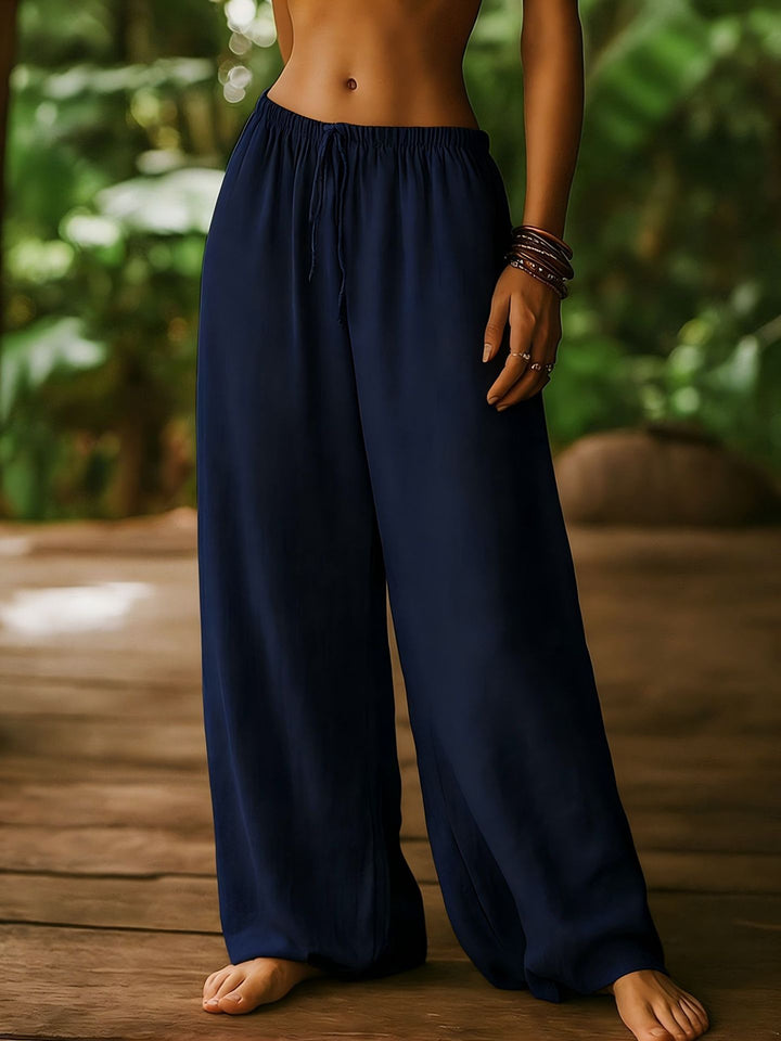 Ladies Wide Cut Summer Trousers with Elastic Waistband and Drawstring Skjora