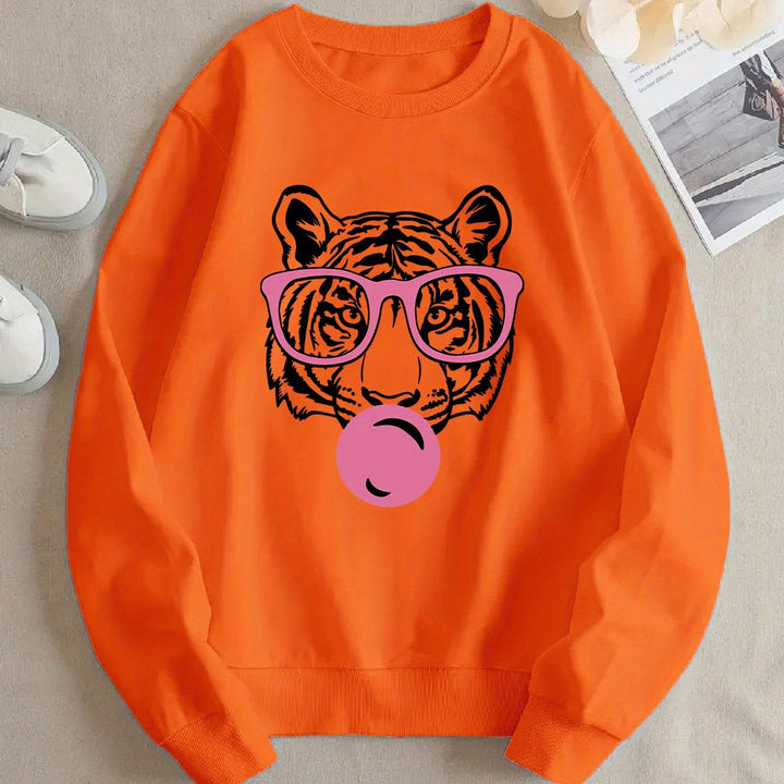 Dame sweatshirt med kreativ tigerdesign og avslappet snitt Skjora