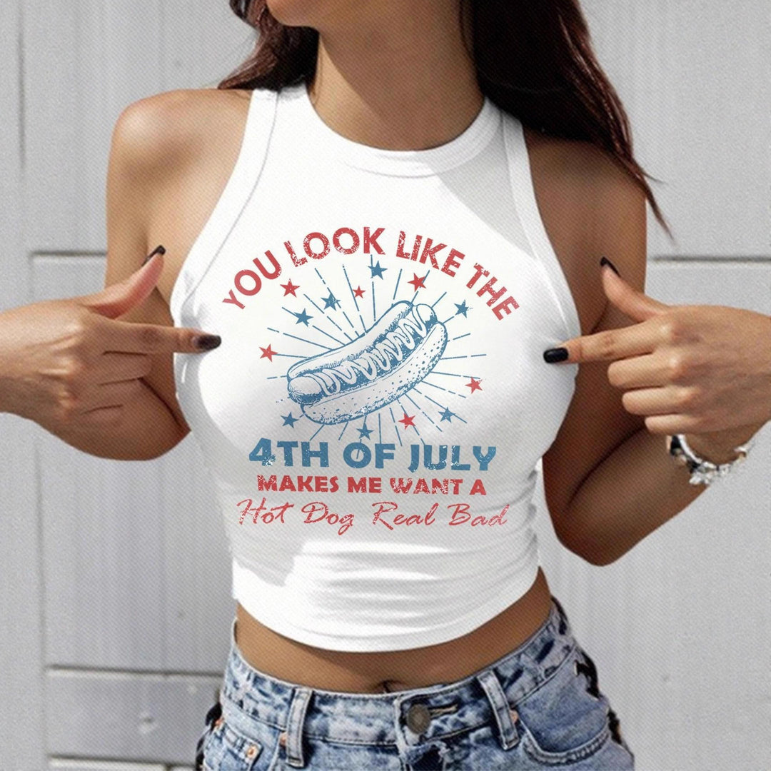 Dame Cropped Tanktop med kreativ tekst og livlig design Skjora