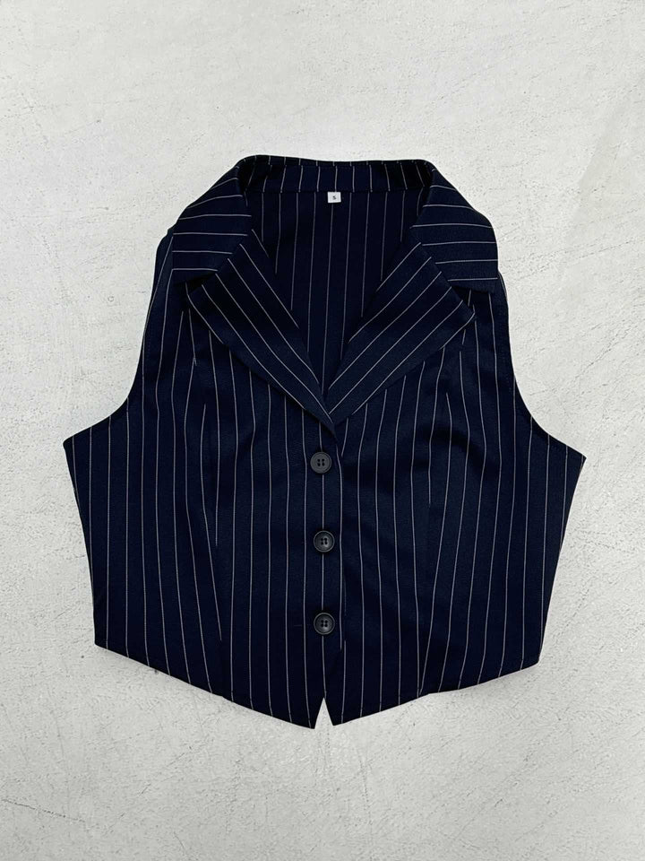 Damer utsvingt bustier-top med fine striper og knapper Skjora
