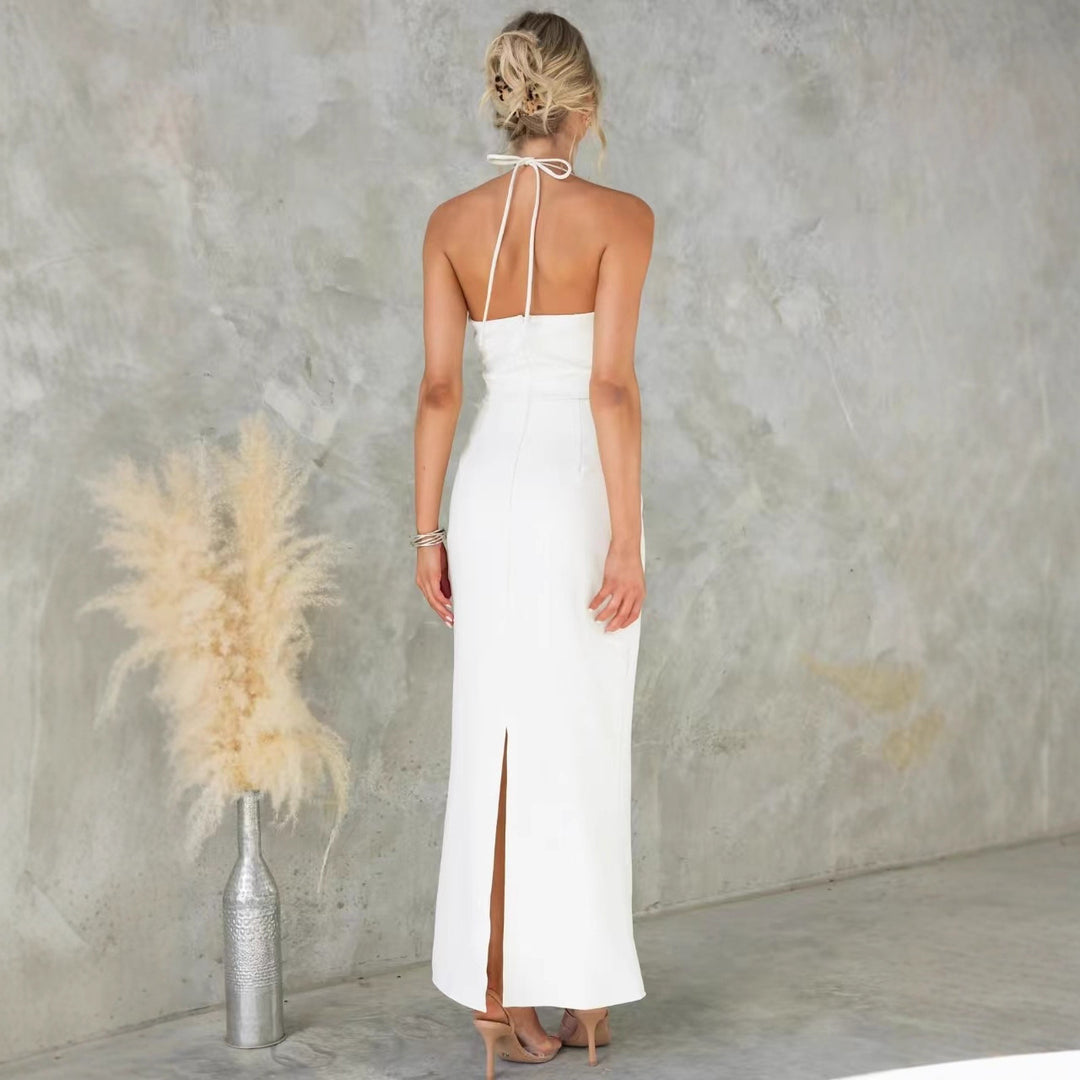Damer Elegant Skjorte Kjole med Smakfull Halterneck Design Skjora