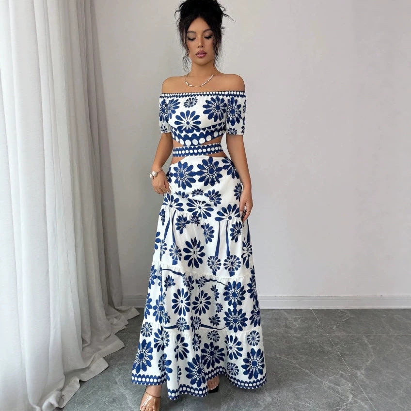 Dame Maxikjole med blomstret design og trendy off-shoulder utringning Skjora