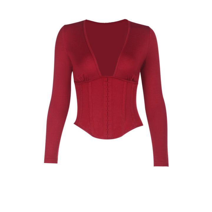 Dame bodysuit med dyp V-hals og ribbet design Skjora