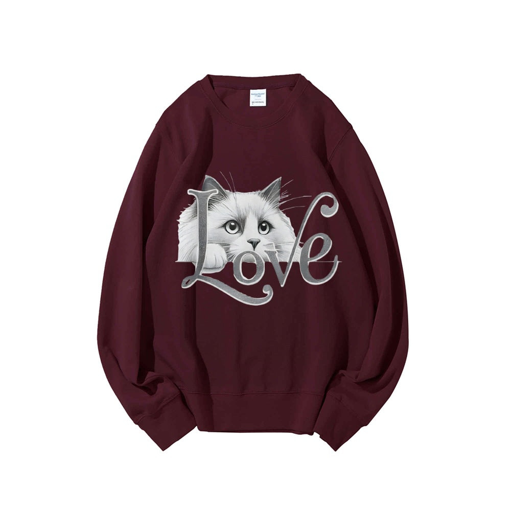 Kvinne sweatshirt med lekent katte design og avslappet passform Skjora