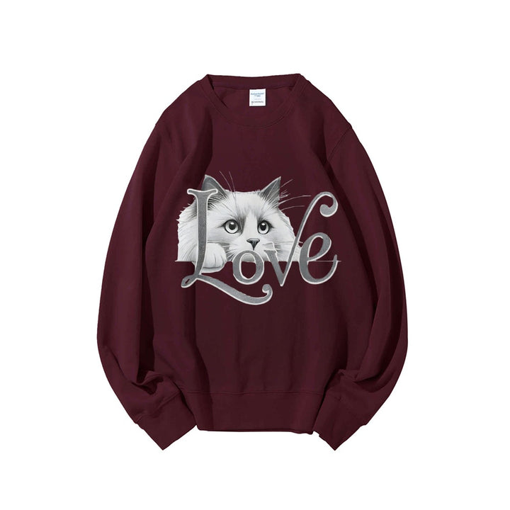 Kvinne sweatshirt med lekent katte design og avslappet passform Skjora