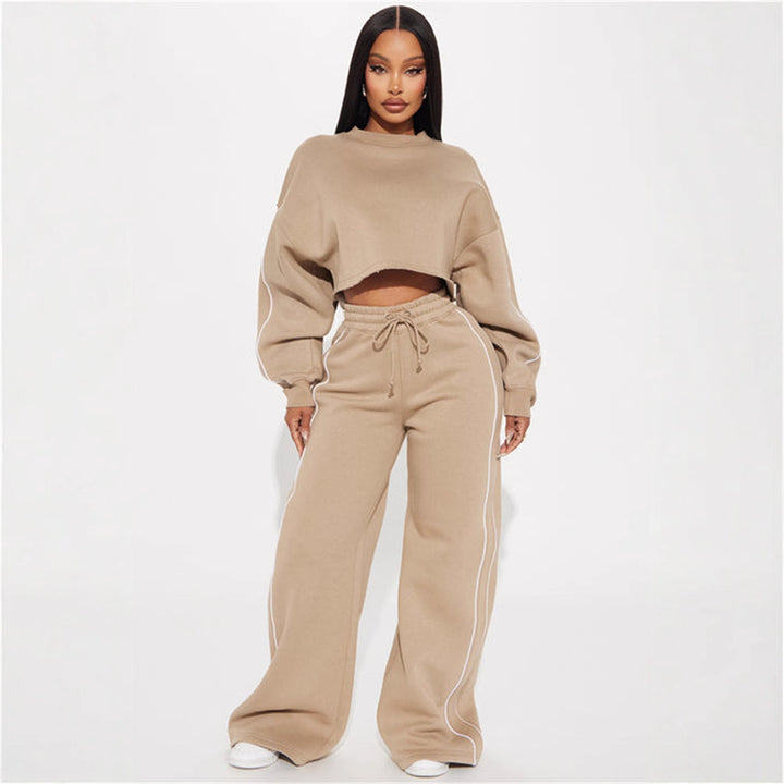 Kvinnesporty cropped sweatshirt og joggedress-sett med praktiske lommer og løs passform Skjora