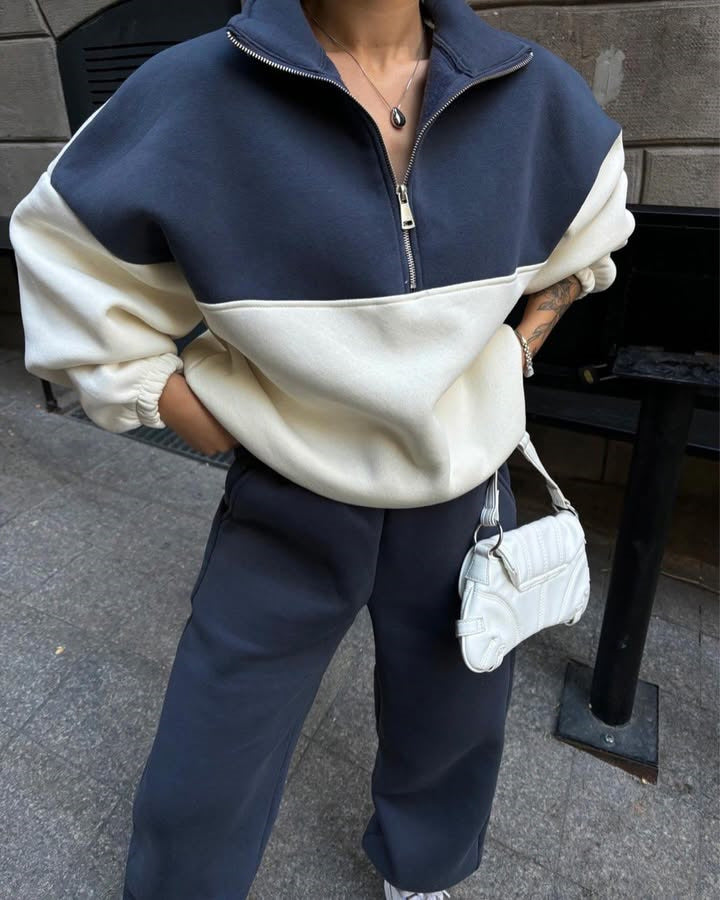 Kvinnes fleece sweatshirt med høy krage og praktiske sidelommer Skjora