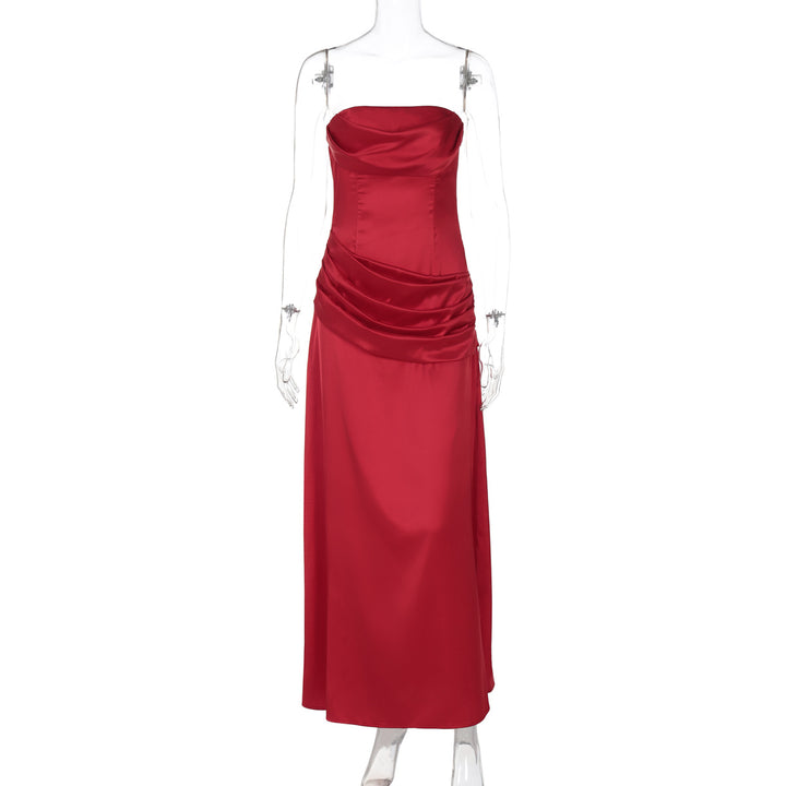 Damer elegant maxikjole med raffinert drapering og skulderfri design Skjora