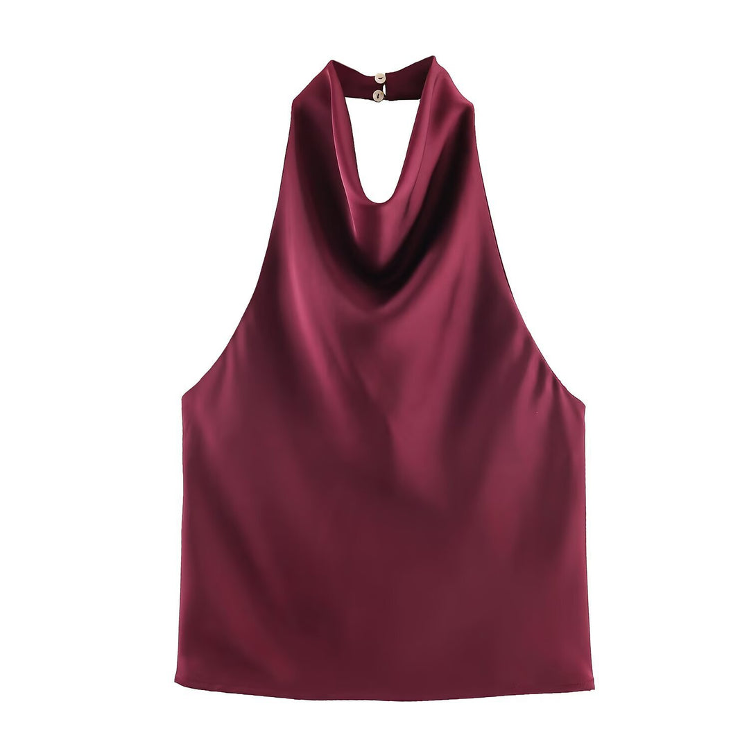 Dame elegant halterneck topp med flytende snitt og dekorative detaljer Skjora