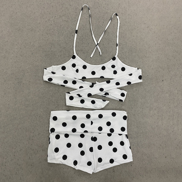 Damer sporty polka-prikker crop topp og shorts sett Skjora