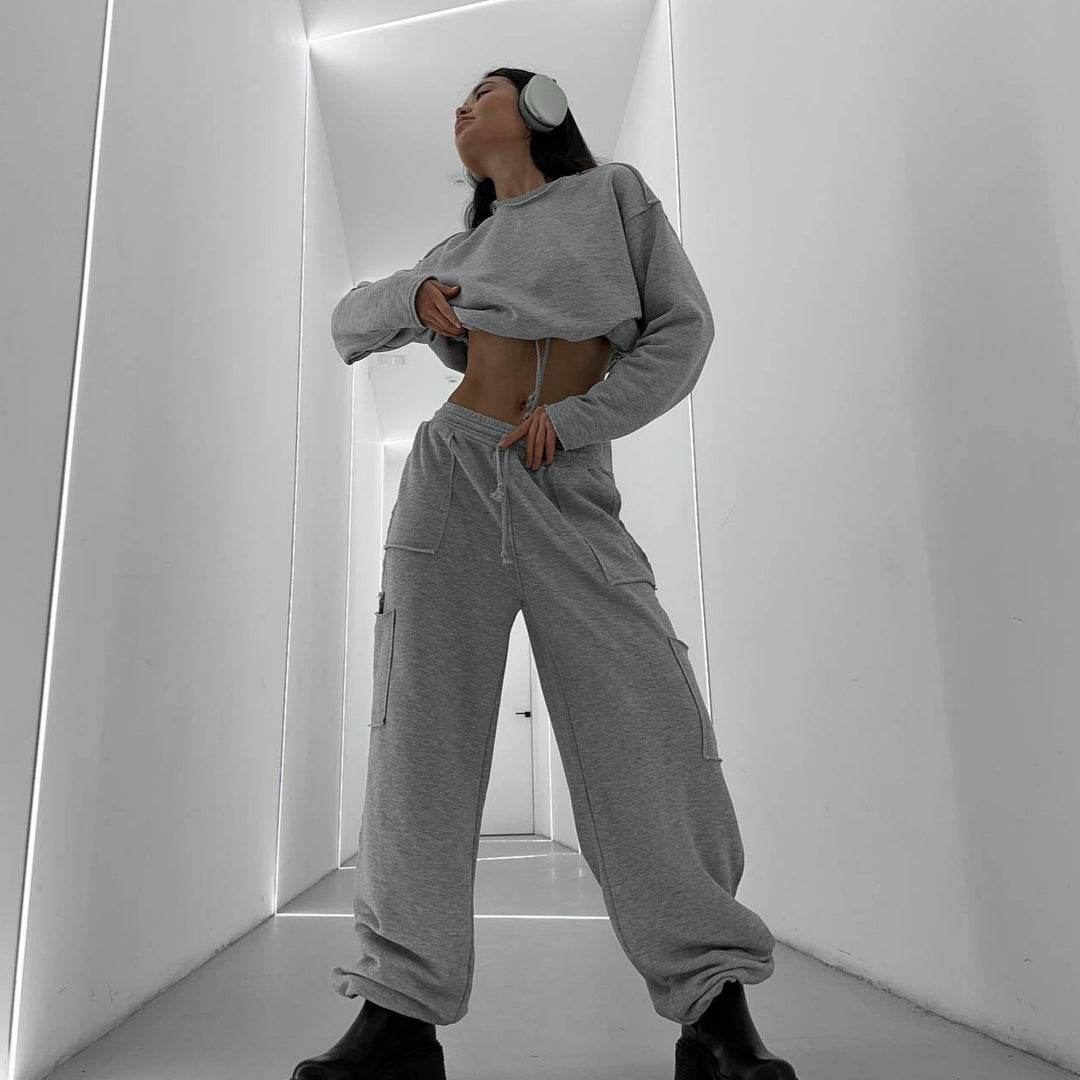 Kvinnelig tilfeldig cropped sweatshirt med elastisk linning Skjora