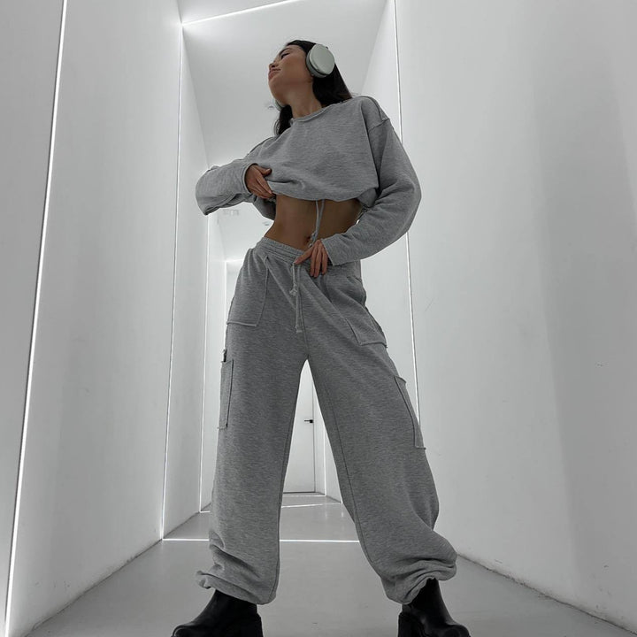 Kvinnelig tilfeldig cropped sweatshirt med elastisk linning Skjora