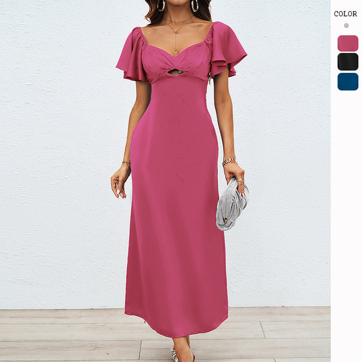 Damer Elegant Off-Shoulder Maxi Kjole med Elastisk Skjørt og Volangdetaljer Skjora
