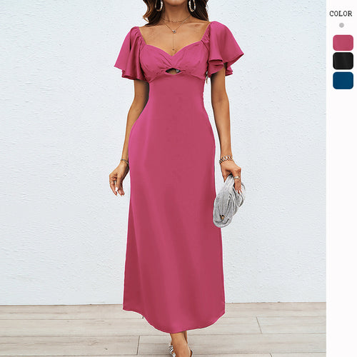 Damer Elegant Off-Shoulder Maxi Kjole med Elastisk Skjørt og Volangdetaljer Skjora