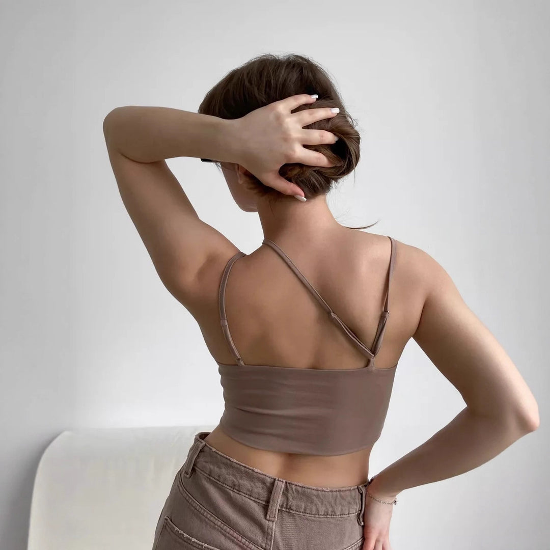 Dame Crop-Top med smale stropper og innovativt snitt Skjora
