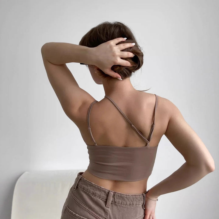 Dame Crop-Top med smale stropper og innovativt snitt Skjora