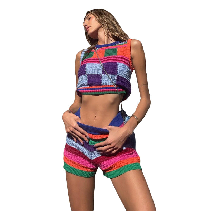 Women's striped, sleeveless sweater Skjora