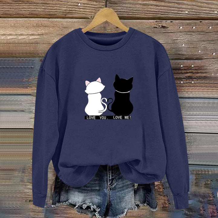 Kvinnesweatshirt med leken katte-design og humoristisk trykk Skjora