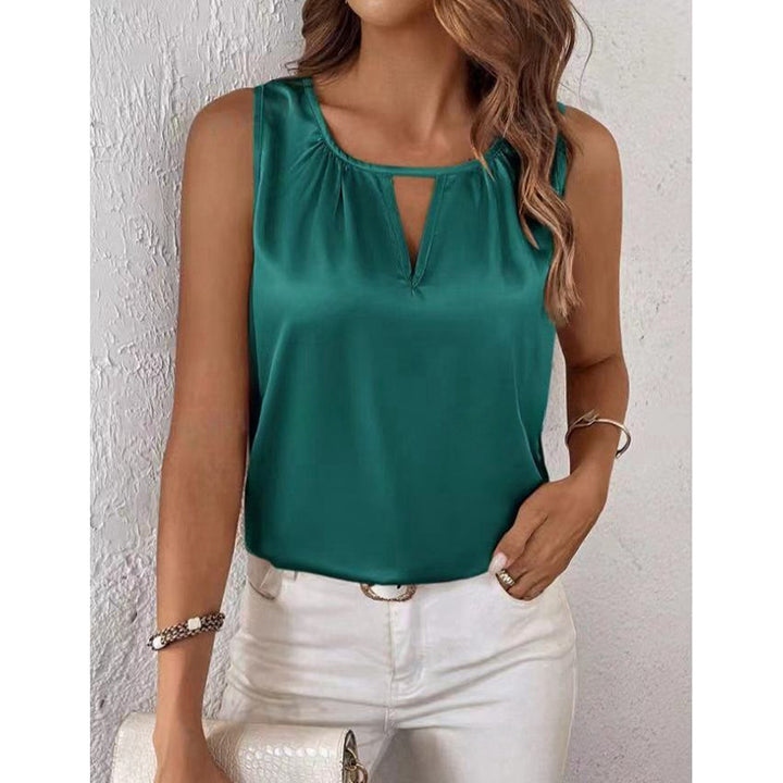 Dame Satinbluse med elegant splitt Skjora