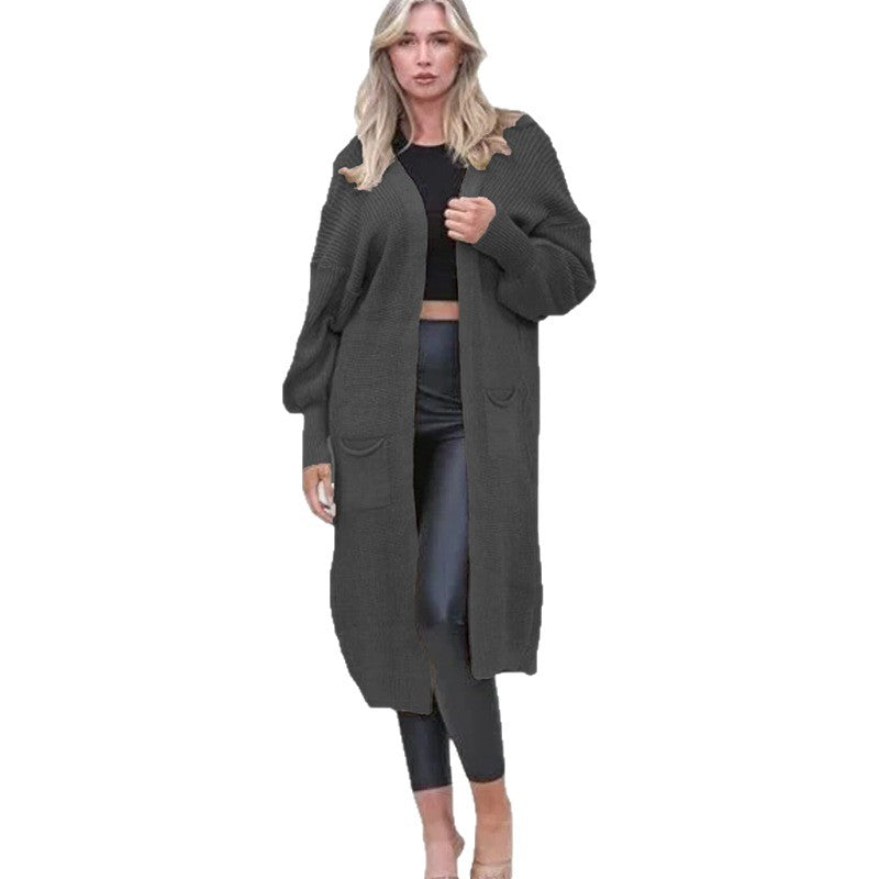 Kvinnes Chunky Strikket Cardigan med Åpne Lommer og Casual Design Skjora