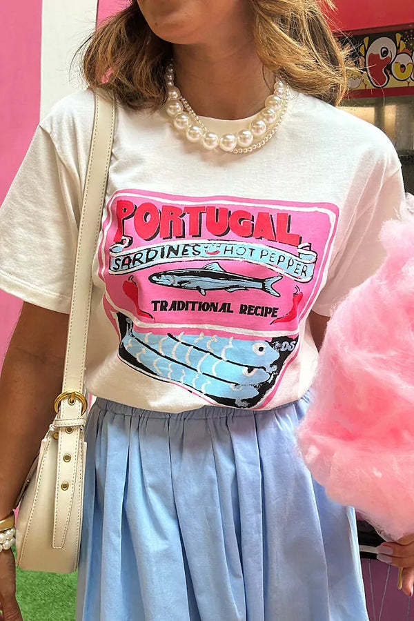 Dame T-skjorte med kunstnerisk motiv i vintage-stil Skjora