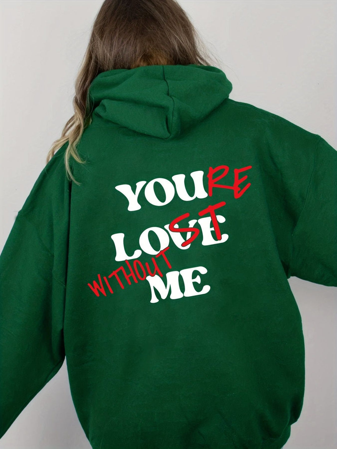 Dame Oversized Hoodie med Inspirerende Trykk Skjora